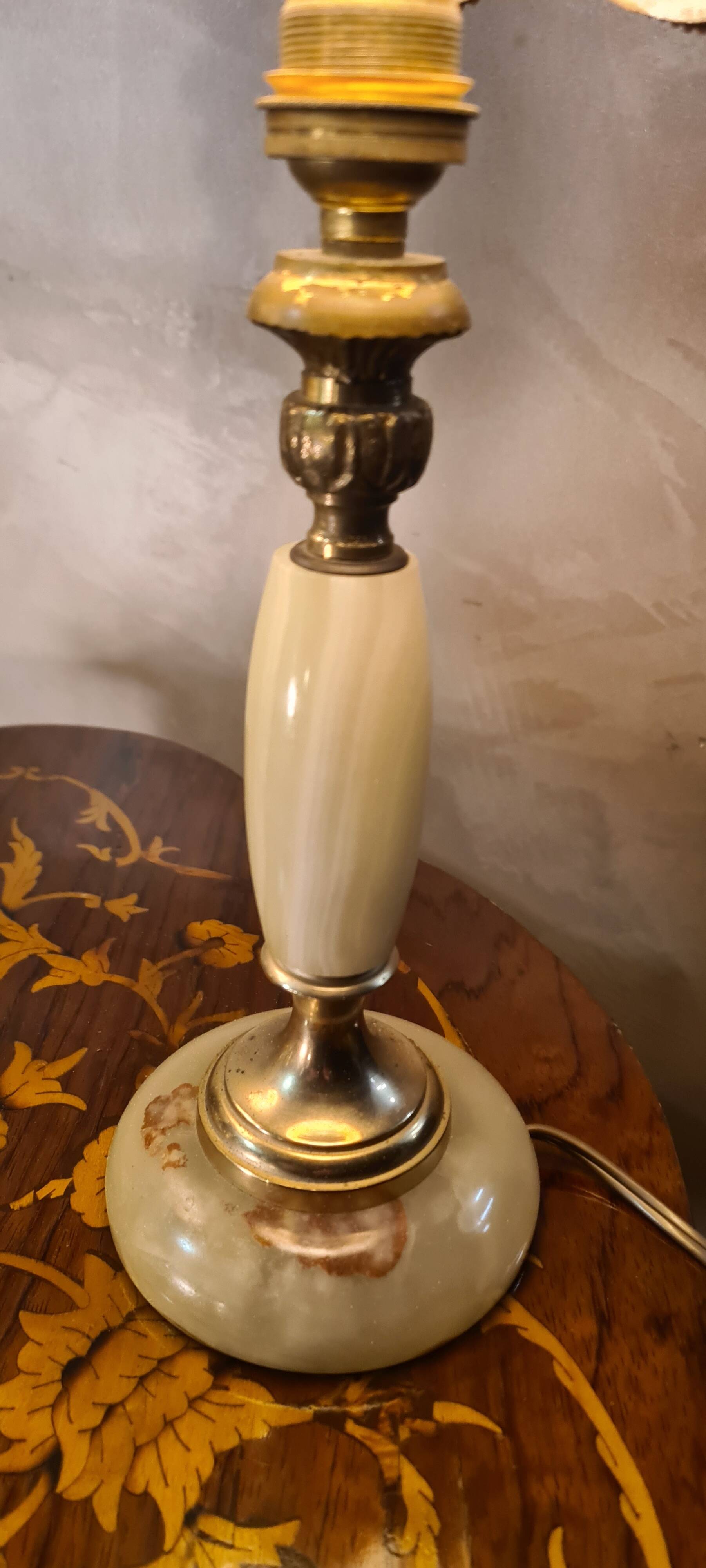 pair of green and brass onix lamps 1970, elec ok 35x14