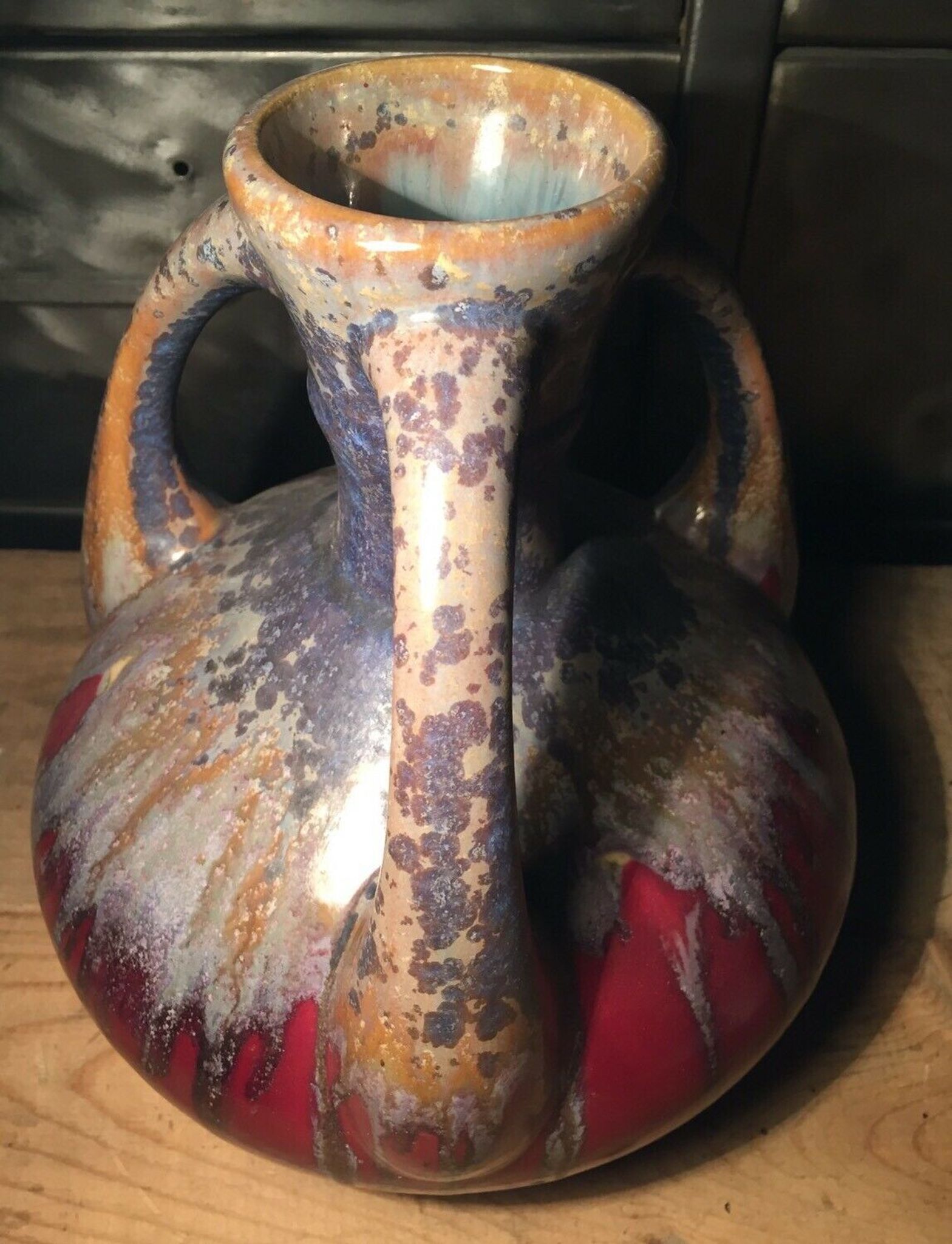 Vase in flamed sandstone with 3 handles Gustave de Bruyn earthenware Fives 1930
