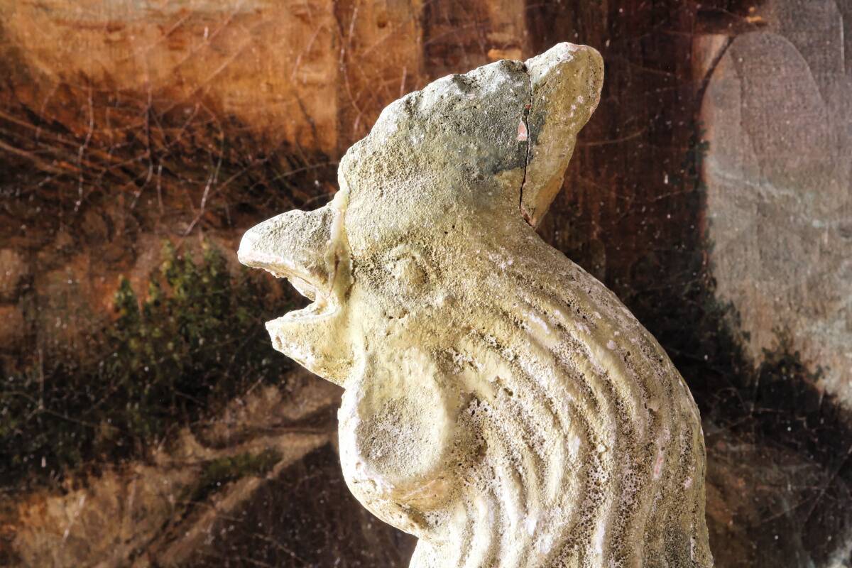 Antique enamelled terracotta rooster