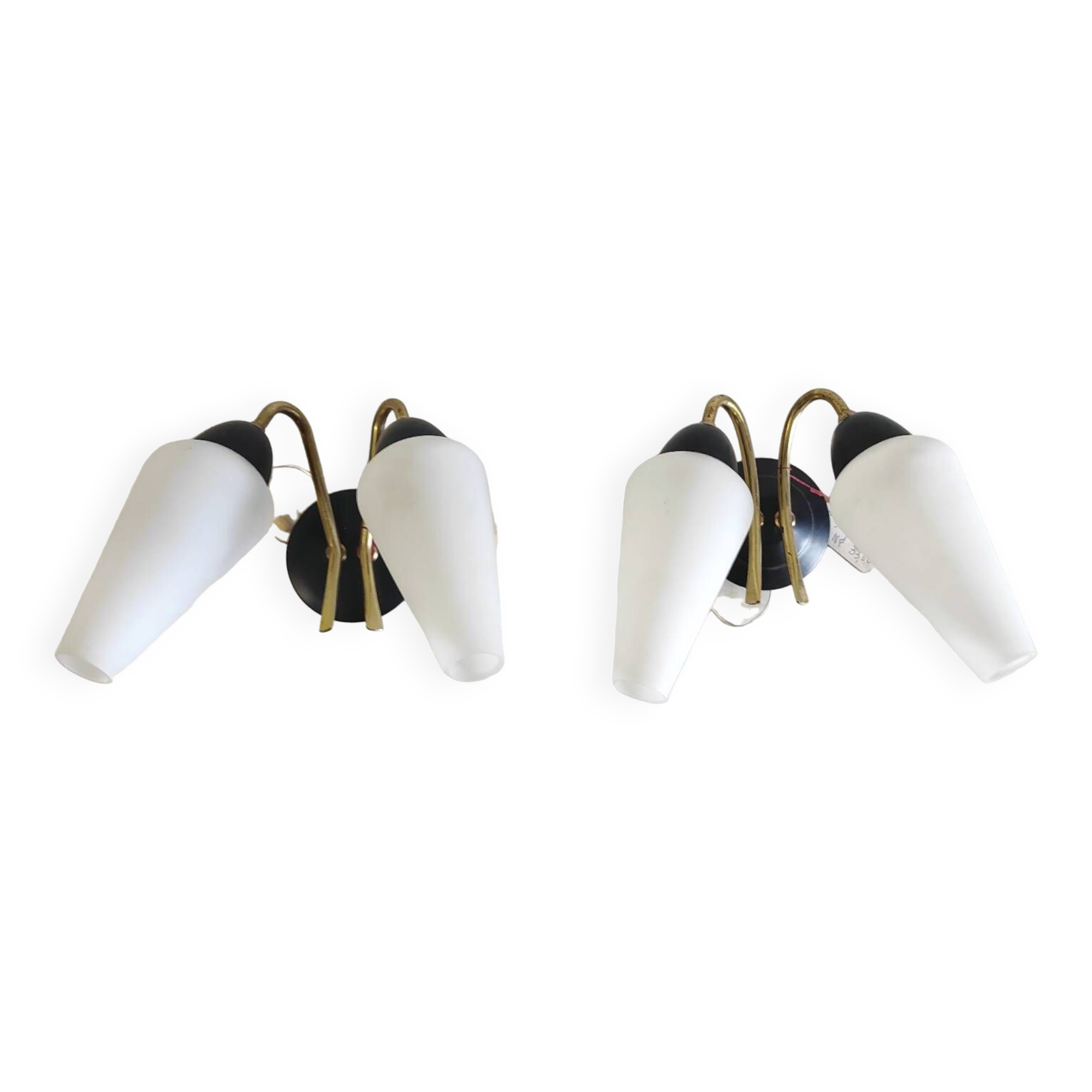 Appliques moderniste double feux métal doré et opaline - années 50/60