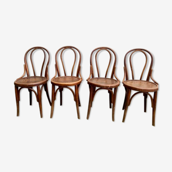 4 bistro chairs in curved wood N° 18 of the 1920s 1930s wooden seat