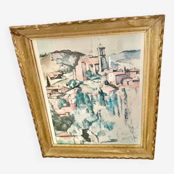 Reproduction de la toile de Cézanne peignant Gardanne + cadre ancien