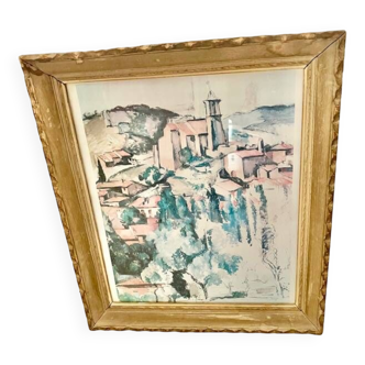 Reproduction de la toile de Cézanne peignant Gardanne + cadre ancien