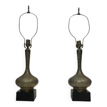 Pair Of Brass Oriental Style Table Lamps Mid Century 1960s Hollywood
