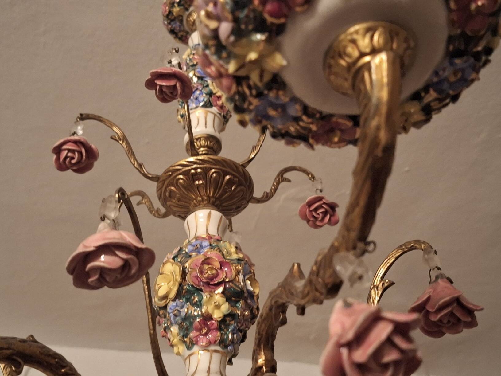 Lustre vintage Boho en laiton doré à 6 bras