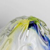 Large Murano Glass Bowl in Clear with Blue & Yellow Swirls – Oval Vintage Italian Design (1970s)