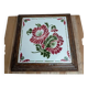 Dessous de plat ancien bois & faïence florale