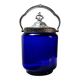 Antique biscuit jar/sweet jar, cobalt blue glass and silver-plated metal, early 20th century.