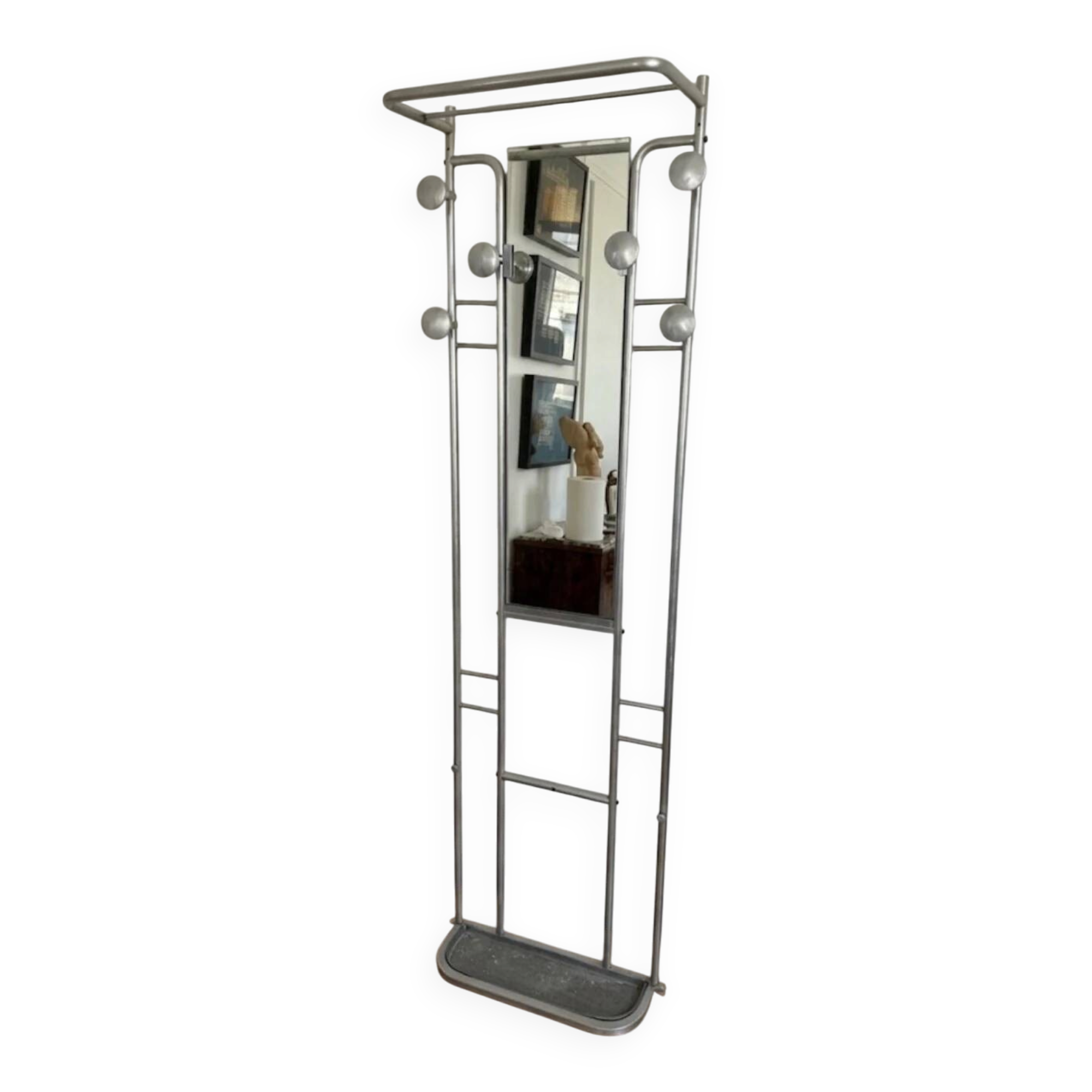 Vintage brushed aluminium coat rack from the 1950s.