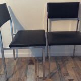 Set de 6 chaises vintage 70 piétement chrome assise Skaï noir