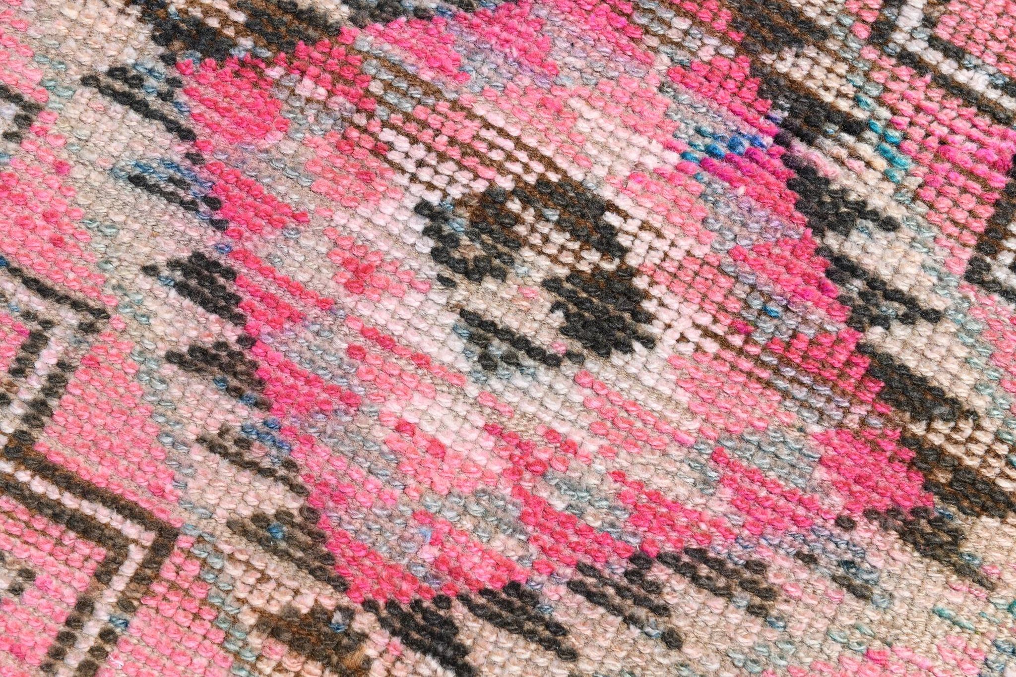 Tapis Couloir Rose à Médaillons, Tapis Turc Vintage, 86x364 Cm