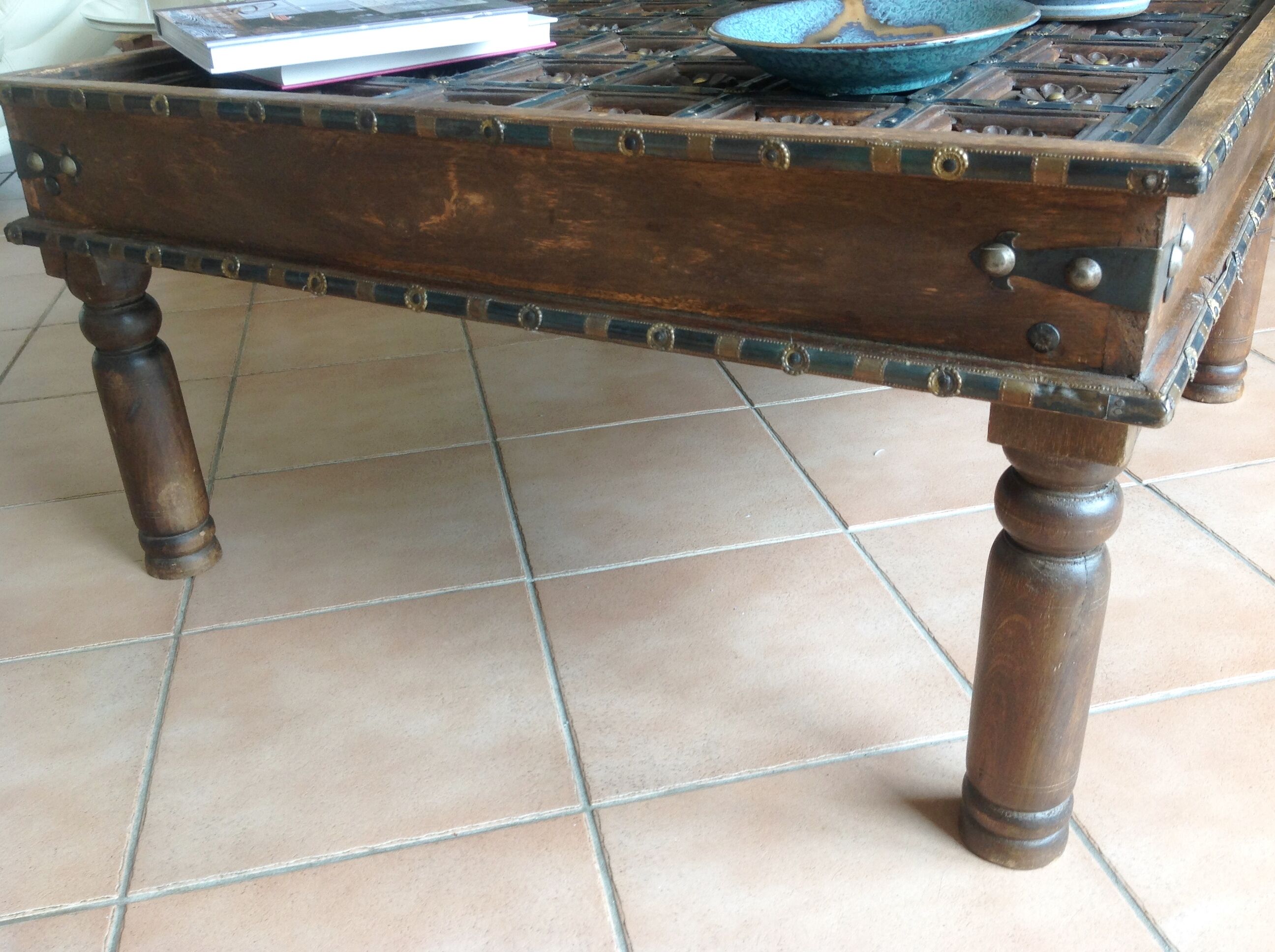 Colonial-style wooden square coffee table