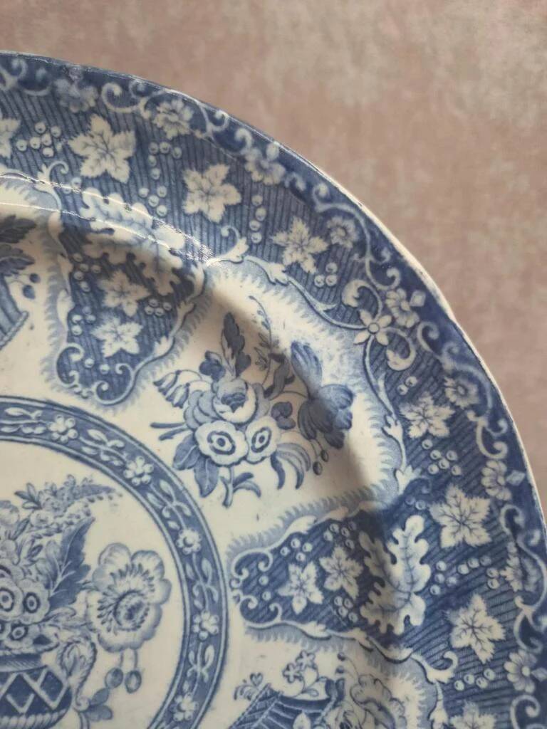 English plate XIXth filigree decoration Spode – fine earthenware blue and white around 1830