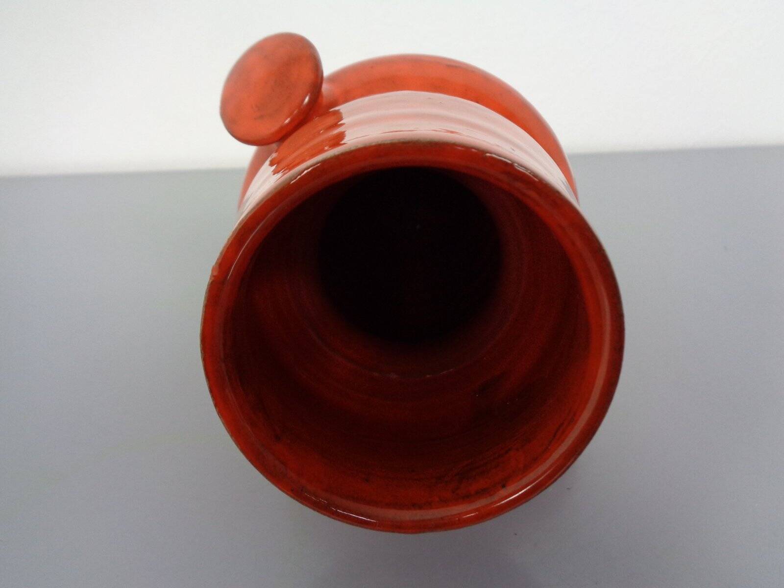 Italian orange ceramic studio vase with handle, 1970s