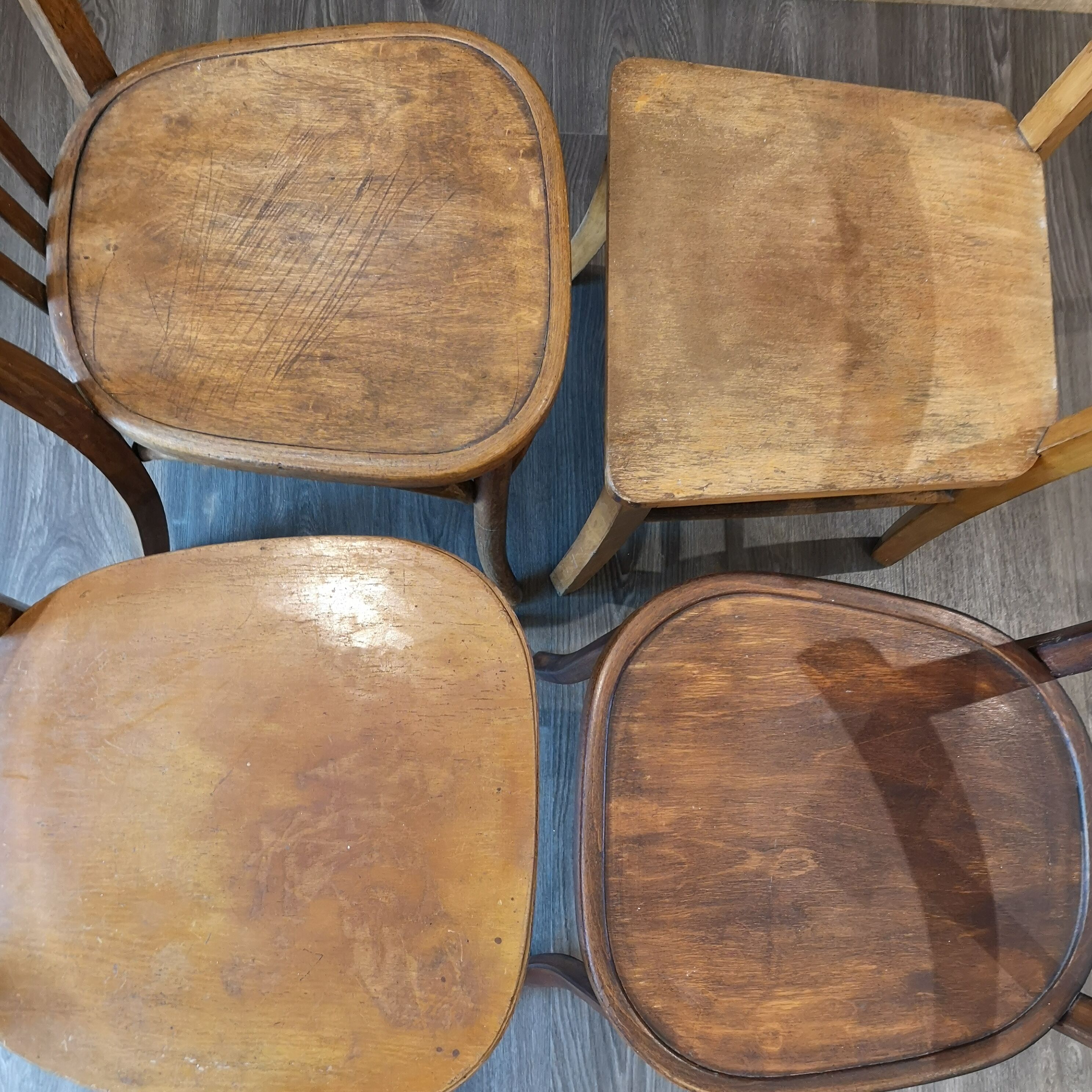 Series of 4 Bistro chairs dismatched Baumann and Fischel
