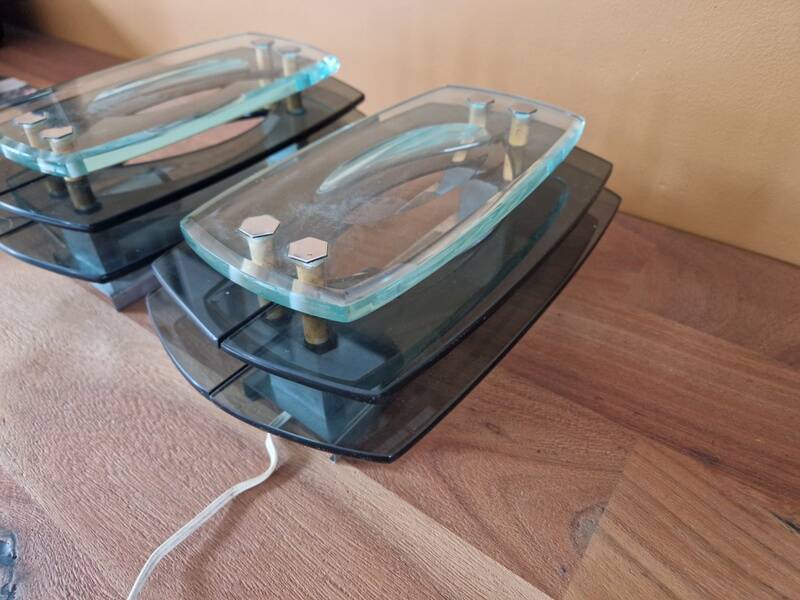 Pair of smoked glass wall lights - Veca editions, Fontana Arte - Design 1970