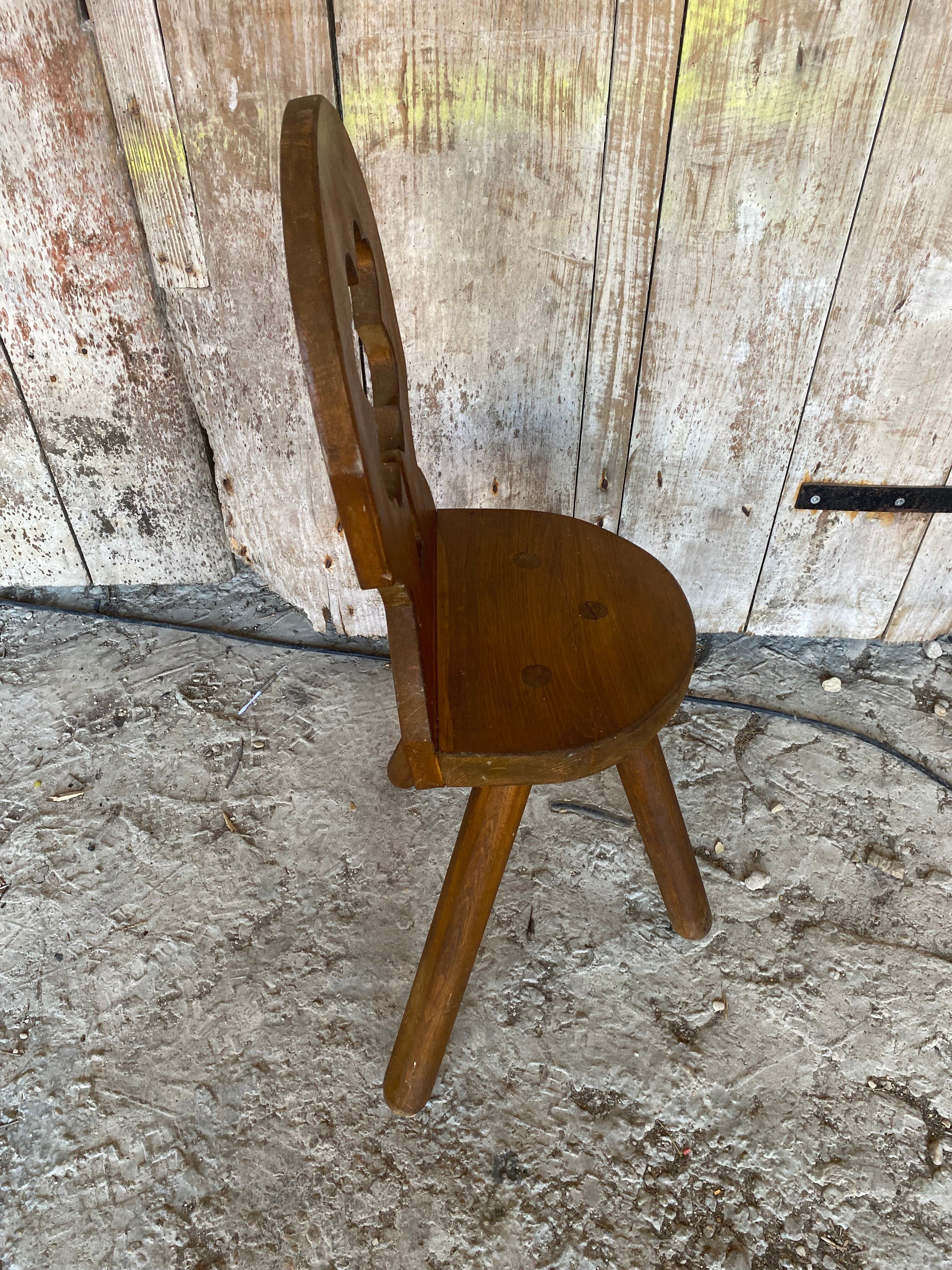 Vintage Brutalist Handmade Tripod Solid Wood Chair