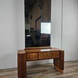 Console Art Déco en ronce de thuya avec miroir et tiroirs
