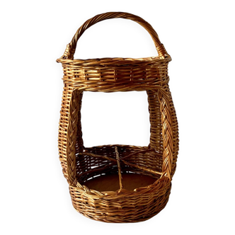 Wicker bar basket - vintage bottle holder