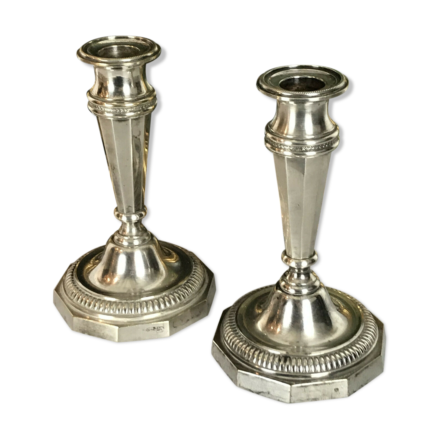 Pair of antique candlesticks in silver bronze louis XVI style