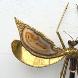 "Libellule" wall light by Jacques Duval Brasseur in brass and agate, 1970.