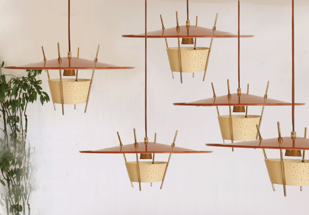 Hanging lamp by Ernest Igl perforated tole for Hillebrand