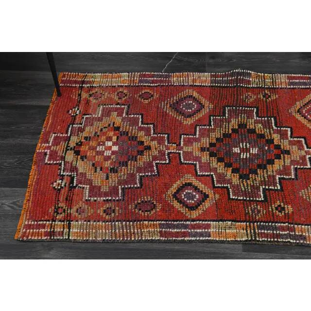 1970s Vintage Turkish Oushak Handmade Wool Cotton Orange Runner Rug 81x293