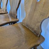 Set of 6 Vintage Tyrolean Heart Cutout Wooden Dining Chairs / Darker Brown