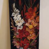 Ancienne peinture fleurs sur velours