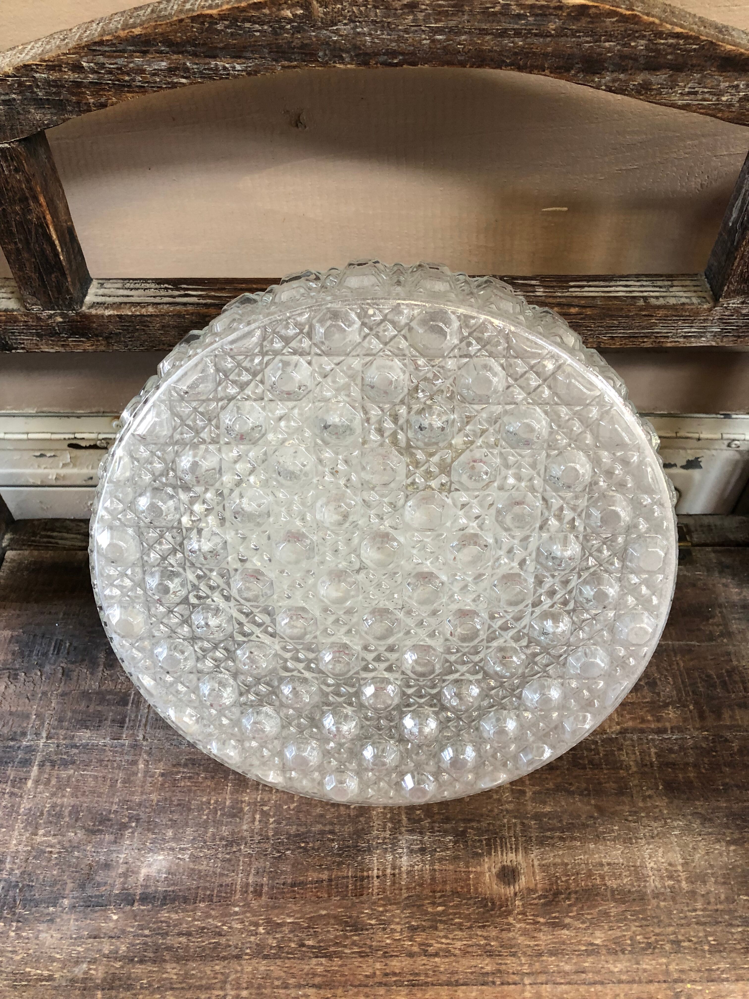Old Wall Lamp Molded Glass + Support Metal Black Vintage