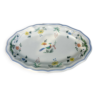 Large porcelain serving dish from the Gien earthenware factory, birds of paradise model