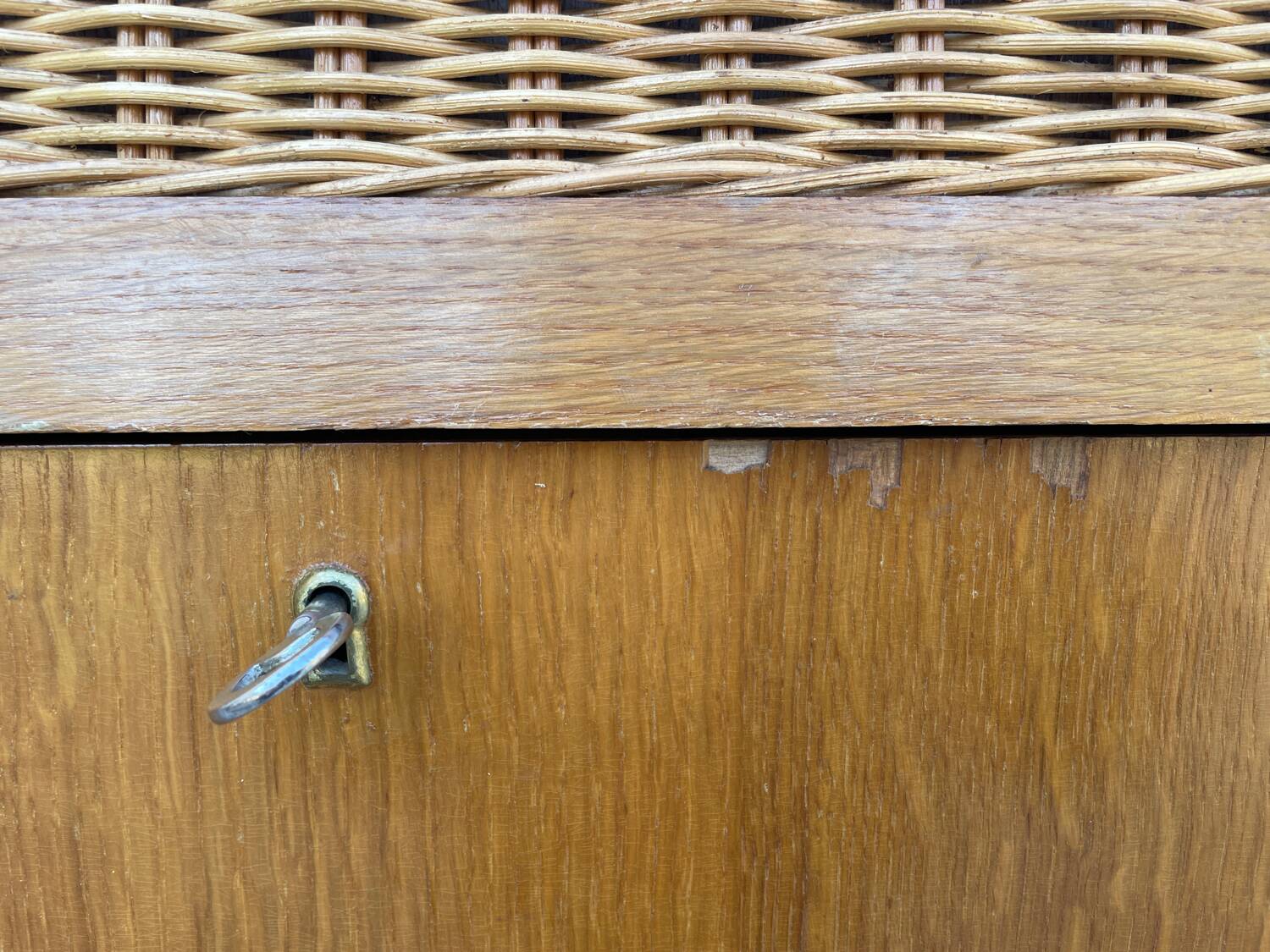 Secrétaire bois et rotin vintage