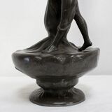 Pewter vase, "Young woman picking a water lily", signed P. Jean, Art Nouveau early twentieth century