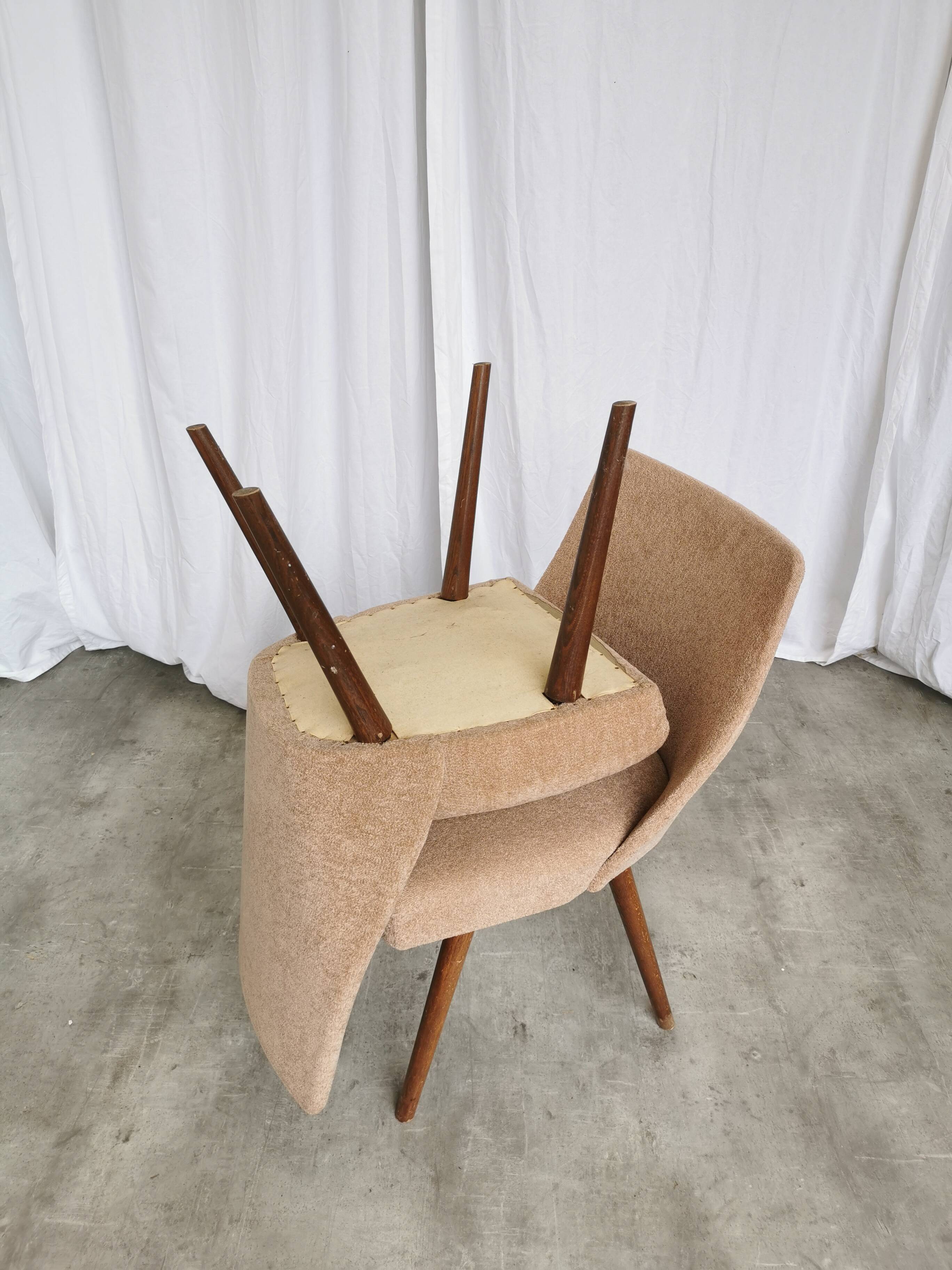 Set of 2 Vintage Mid-Century Lounge Chair: 1970s Yugoslavia, Pink Fabric