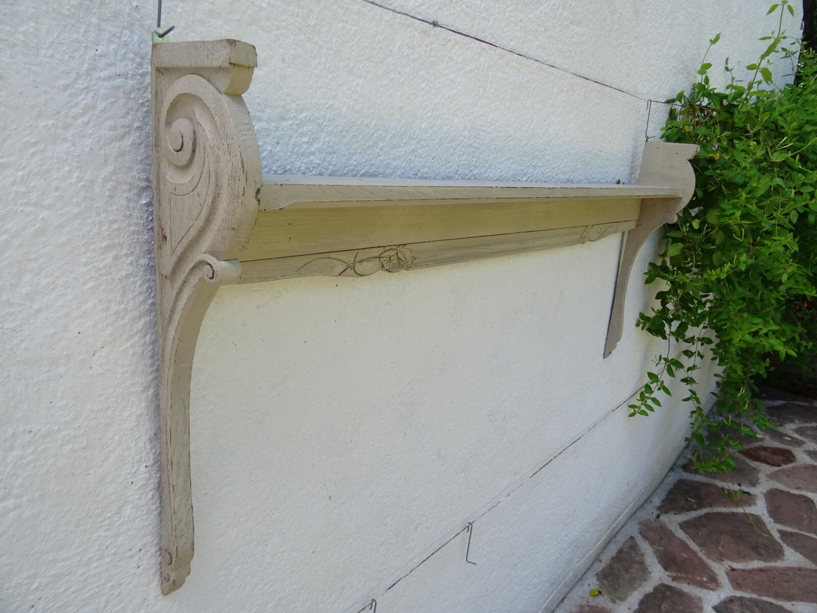 Shabby chic wall shelf in solid oak