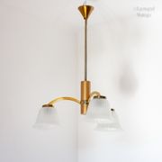 Mid-Century Ceiling Lamp in Brushed Gold with Lampshade in Ribbed Glass G.V. Luminaires