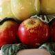Fruit cup trompe l'oeil in ceramic, apples and lemons