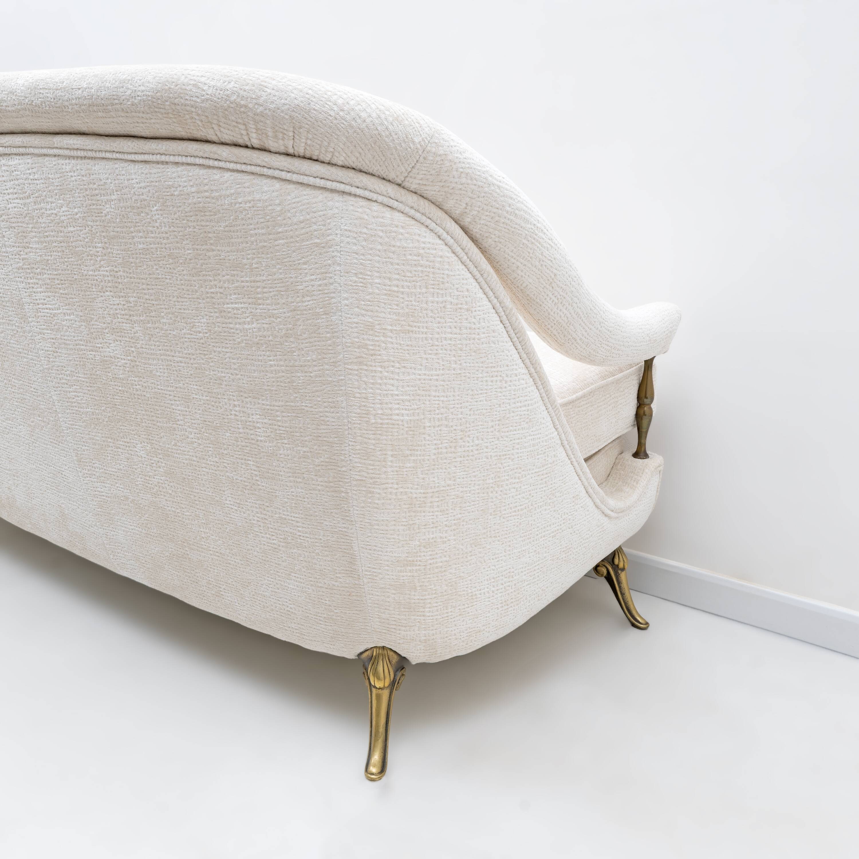 French of Mid-Century Sofa in Art Deco Style with Brass Details, 1950s
