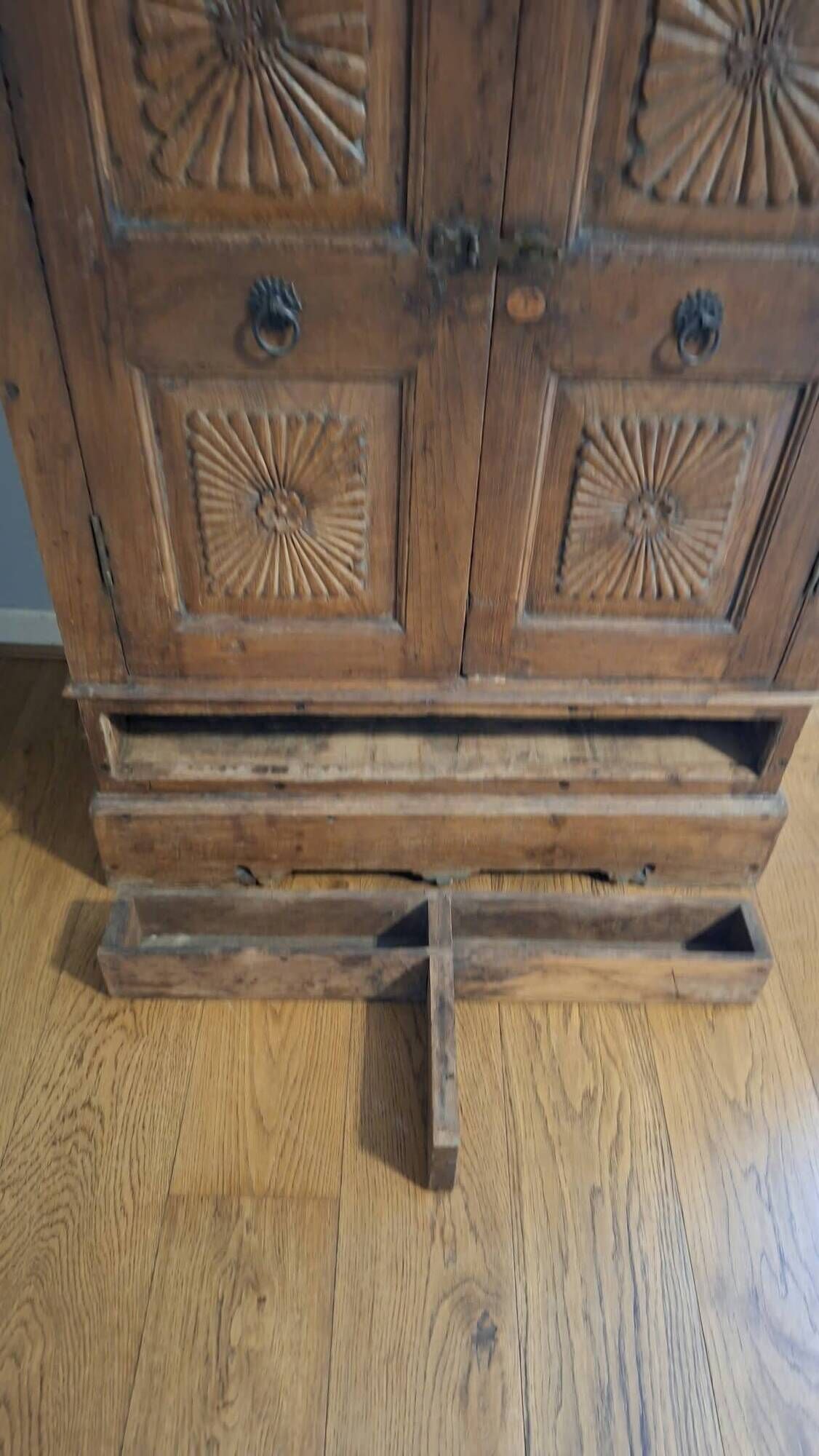 Antique Indian teak carved wardrobe