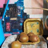 Set of three potter's plates in enamelled earth