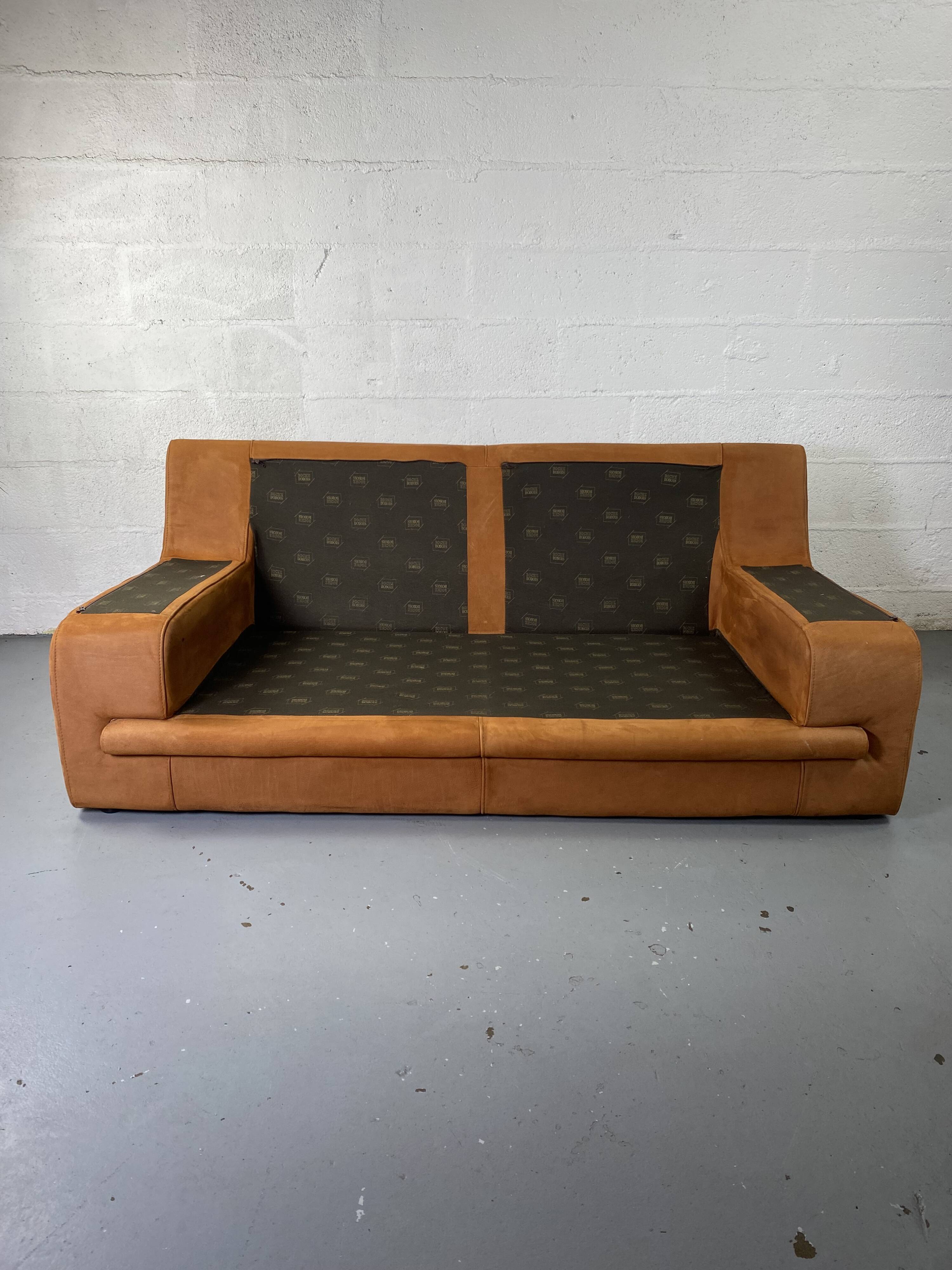 Roche-Bobois brown leather sofa