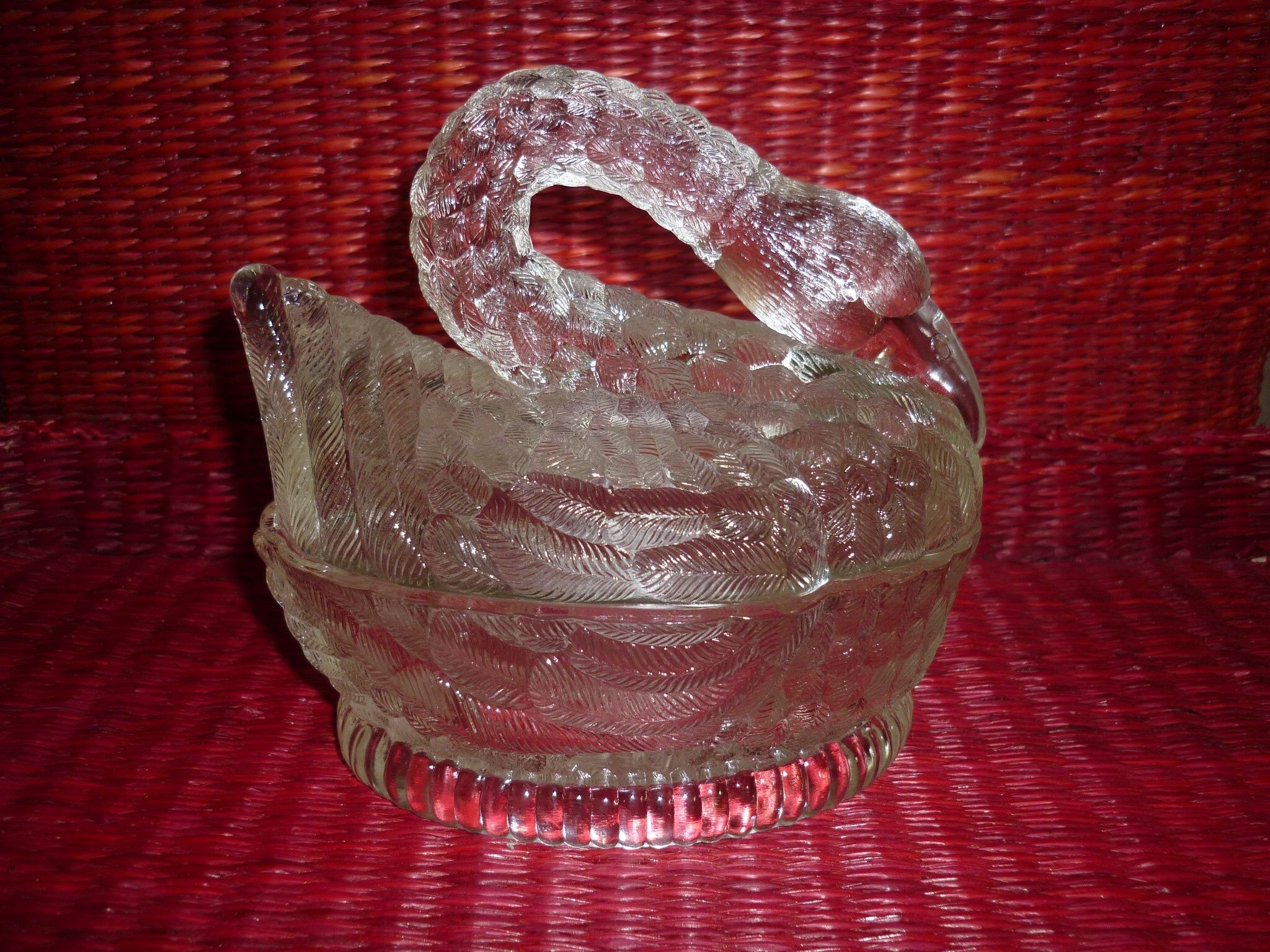 Swan-shaped glass butter dish