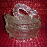 Swan-shaped glass butter dish