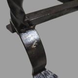 Pair of wrought iron candlesticks with cast bronze ball, 1970s.