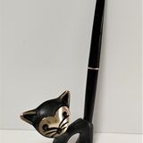 Porte stylo zoomorphe chat bronze patine noir design vintage