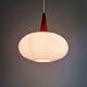 White opaline and teak pendant light, Scandinavian style, 1960s