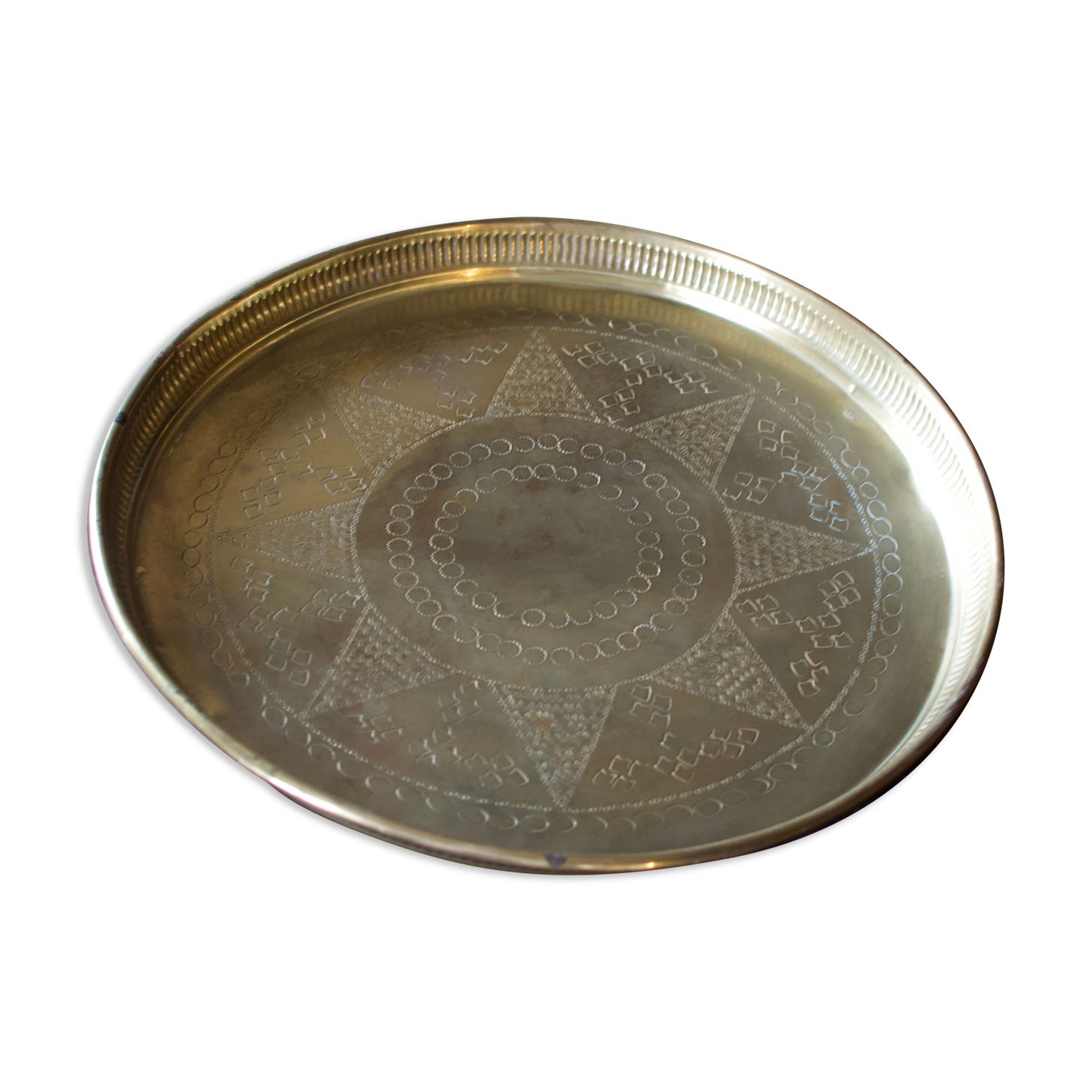 Golden service tray in vintage brass