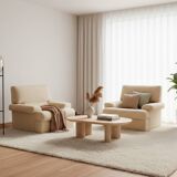 2 minimalist beige armchairs, 1970