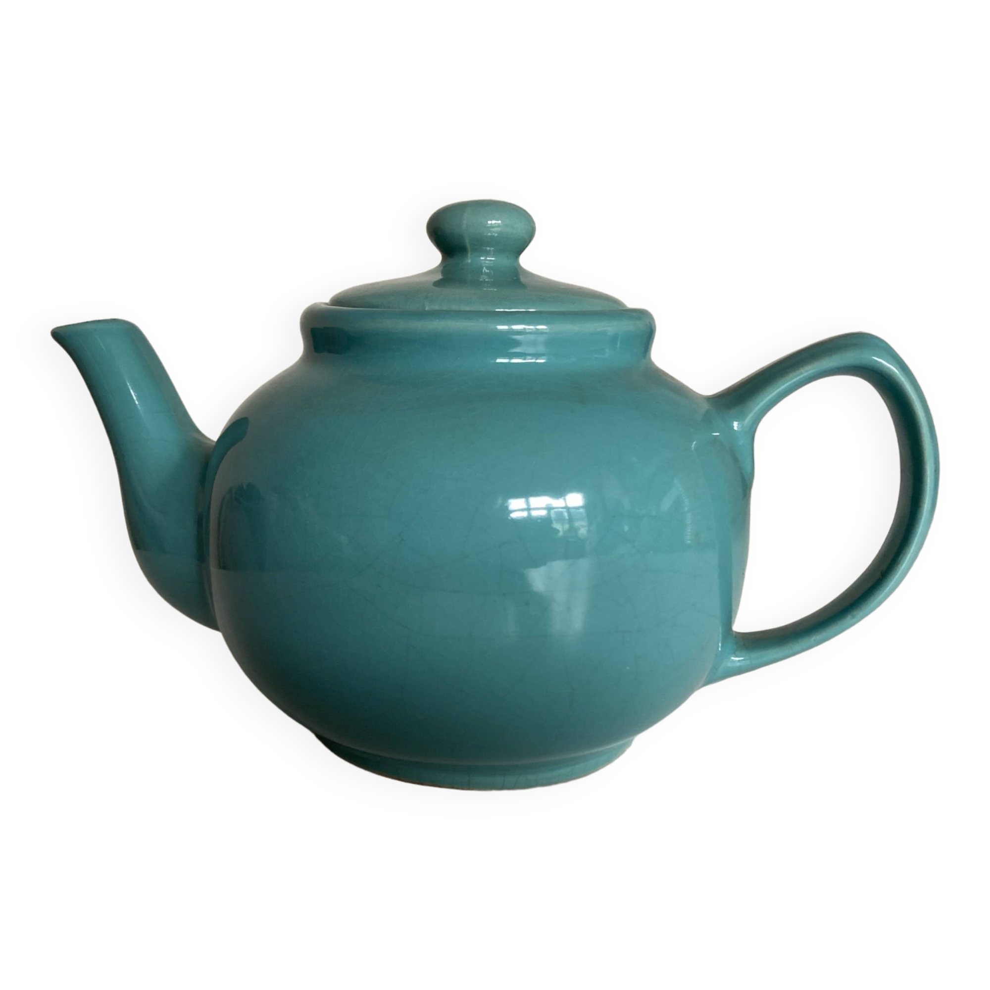English teapot in turquoise ironstone earthenware 1L