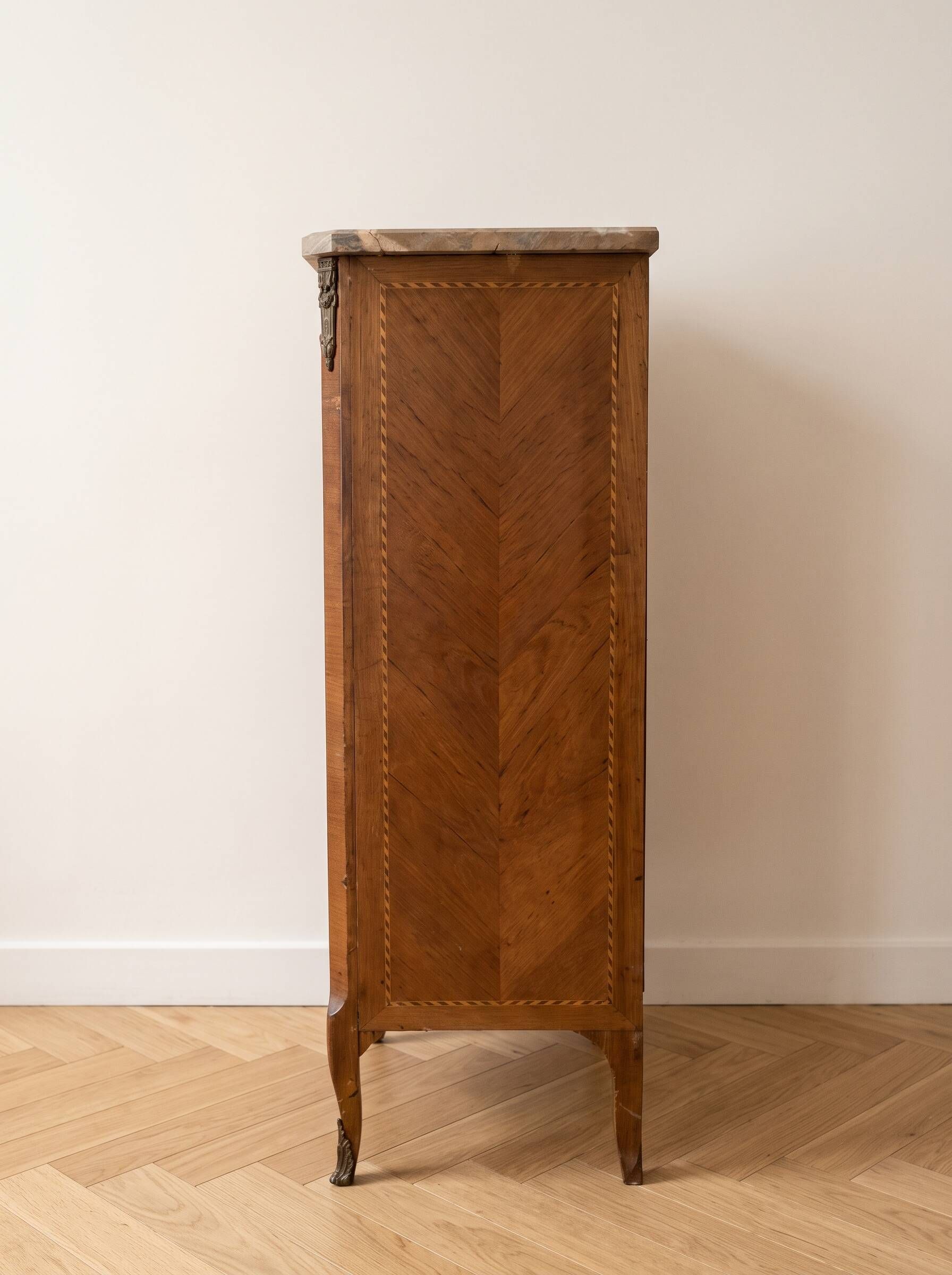 Small antique secretary in marquetry wood